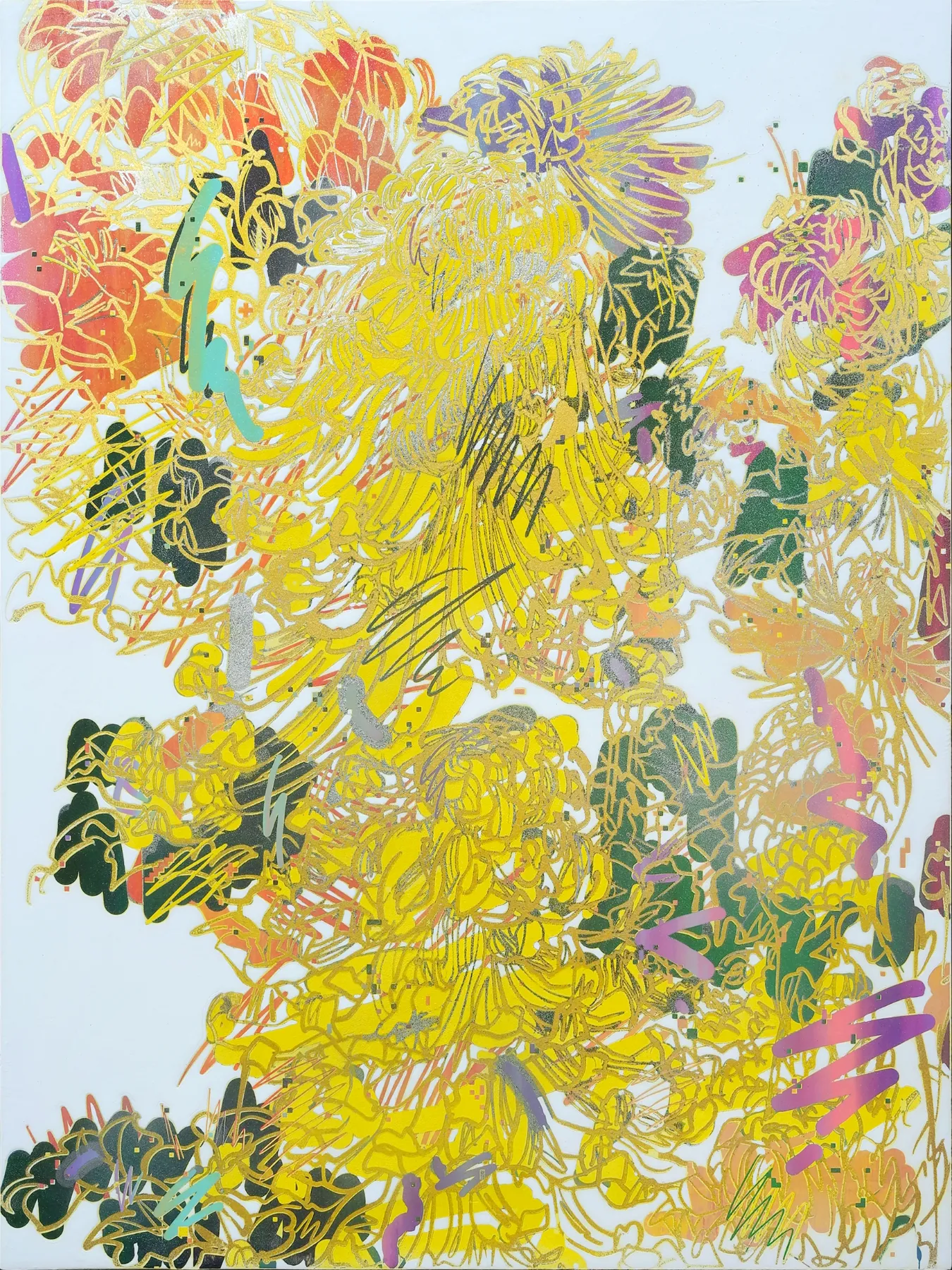 真作】【WISH】岡村智晴「木洩れ日Green11」日本画 0号スクエア