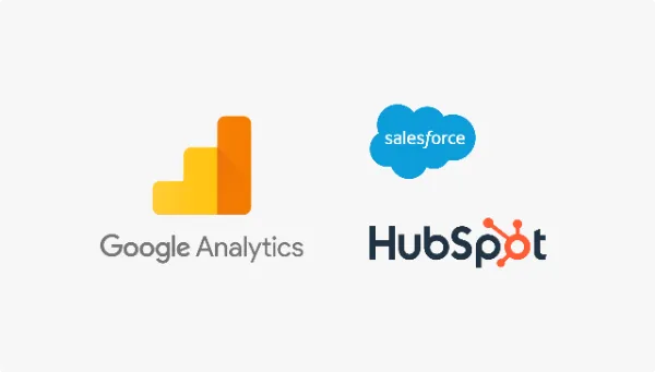 連携可能なマーケティングツールの一例。Google Analytics、salesforce、HubSpotのロゴマークが表示されている。