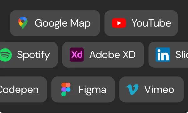 Google Map, YouTube, Spotify, AdobeXD, LinkedIn, Codepen, Figma, Vimeo