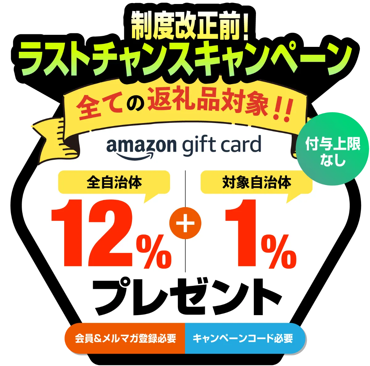 全返礼品対象】最大13%分のAmazonギフトカードをプレゼント！｜制度
