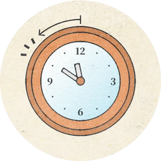 An illustration of a clock with an arrow indicating an earlier time than the scheduled hour.