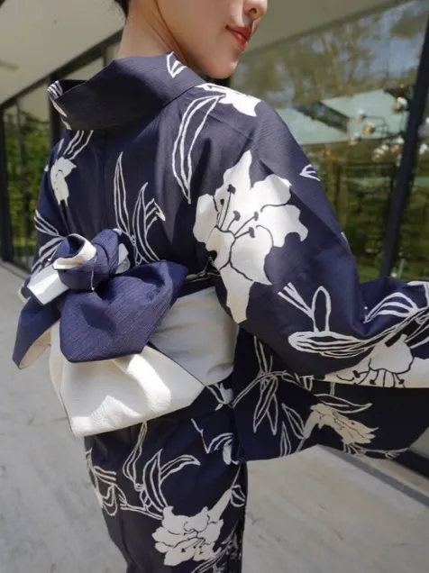 Acka × utatane 浴衣 浴衣3点セット 百合 navy 浴衣（レディース