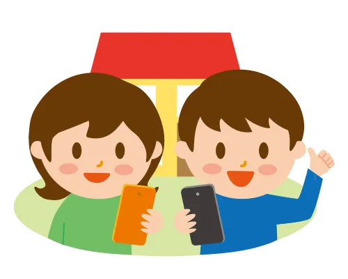 スマホを手に取る男女のイラスト（チラシ用）