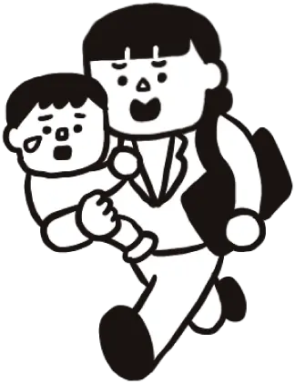 バタバタの母親と泣く子ども
