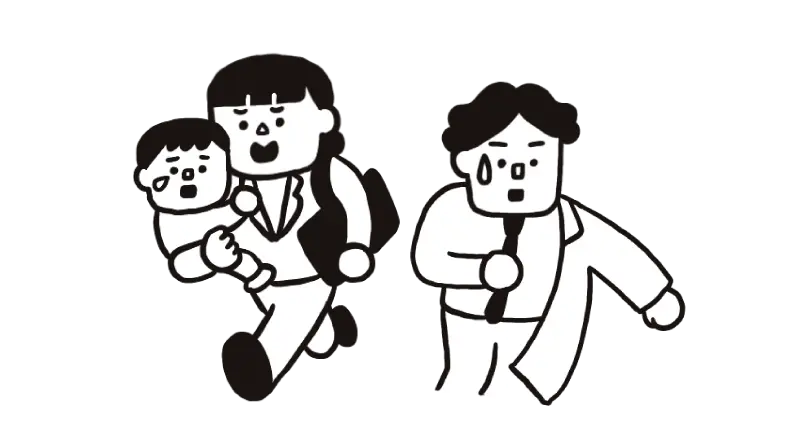 洞窟の中を歩く母親と父親