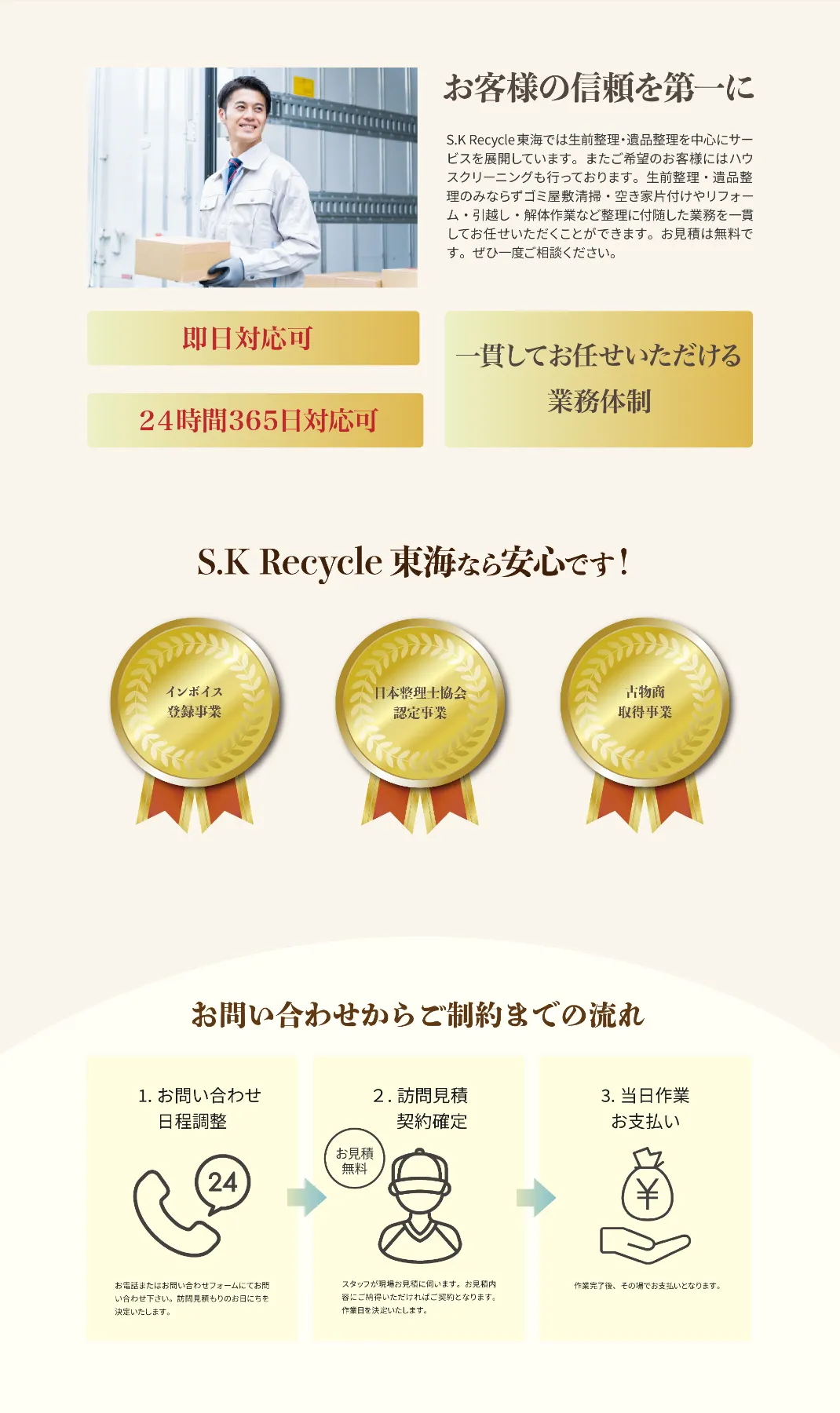 安心の24時間対応！愛知・岐阜・三重県で遺品整理のことならS.K