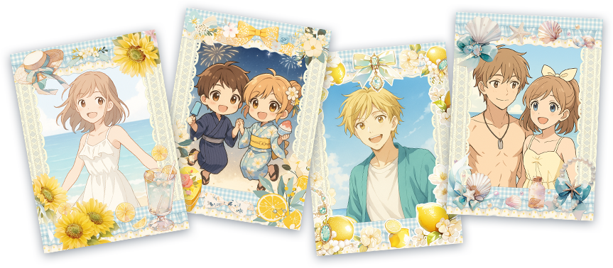チェキフレーム素材｜夏ガーリーなデザイン（商用利用OK・ネップリ対応