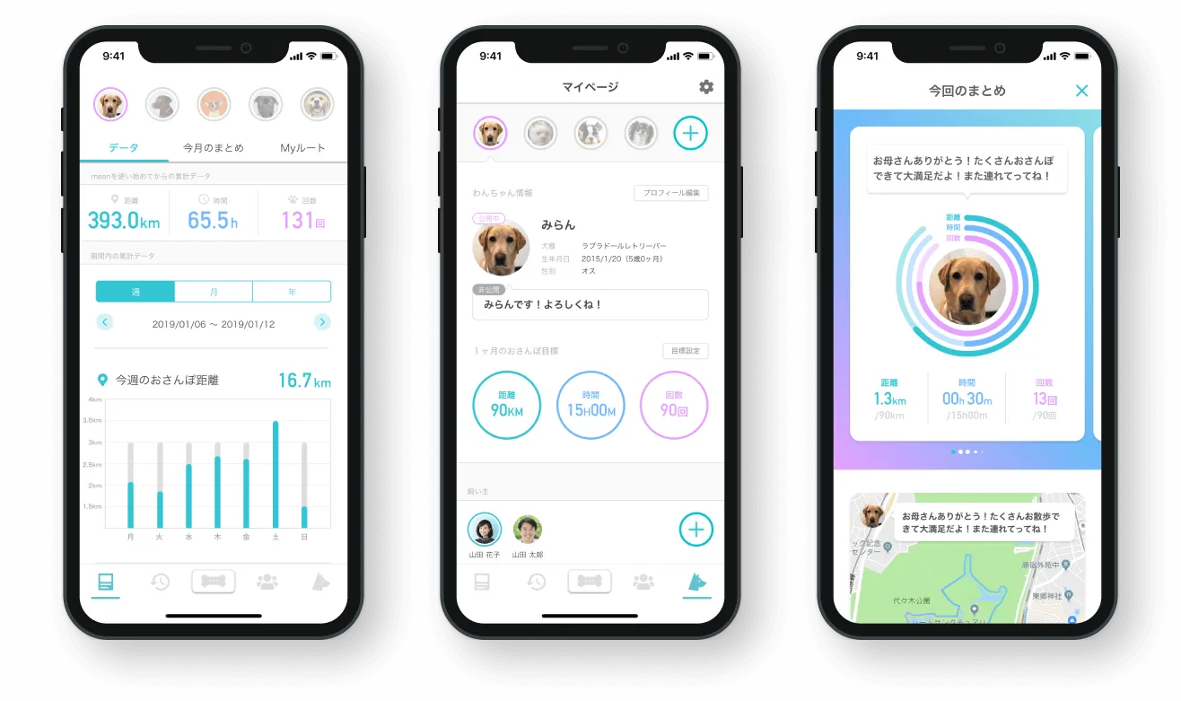 愛犬のおさんぽとヘルスケア記録、飼い主同士の