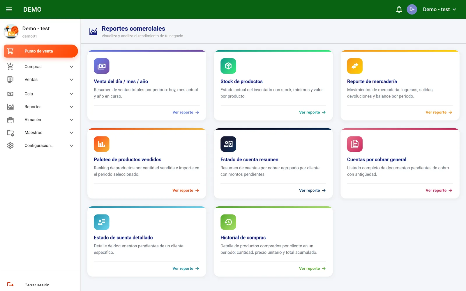 Reportes comerciales del sistema