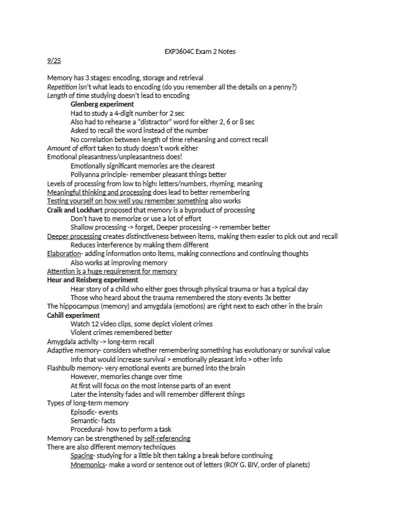 Second Examination for Cognitive Psychology