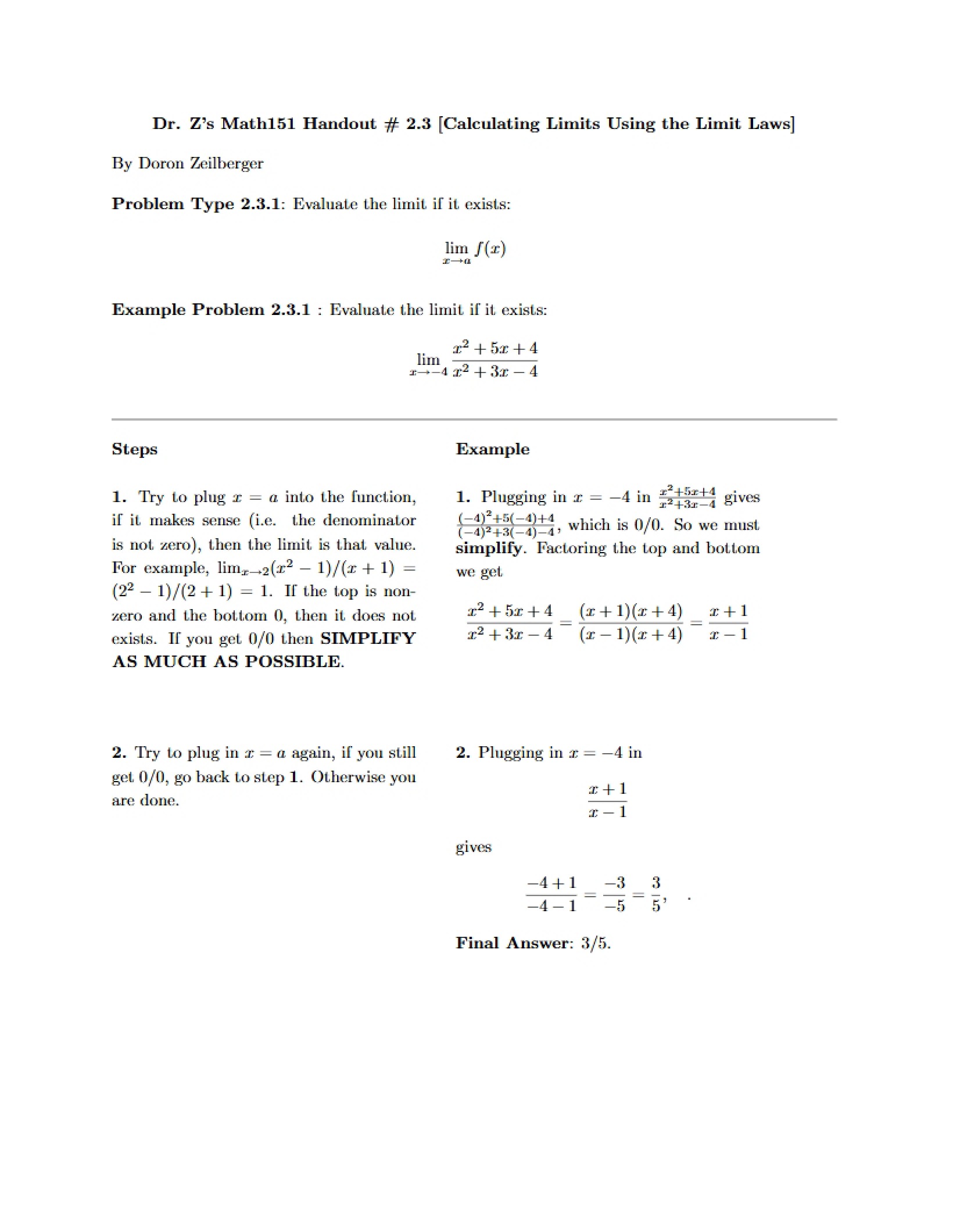 Assignment for Calculus