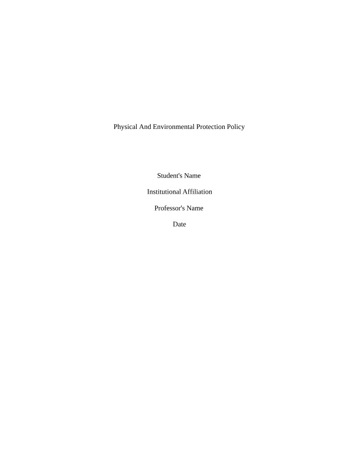 NIST Policy - Physical and Environmental Protection