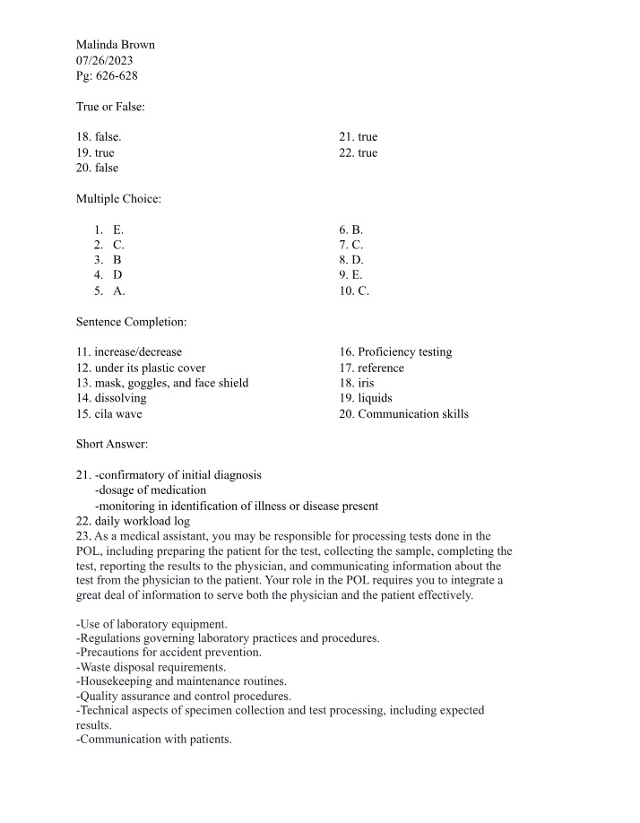 Medical Assistant Lab Procedures and Practices Notes