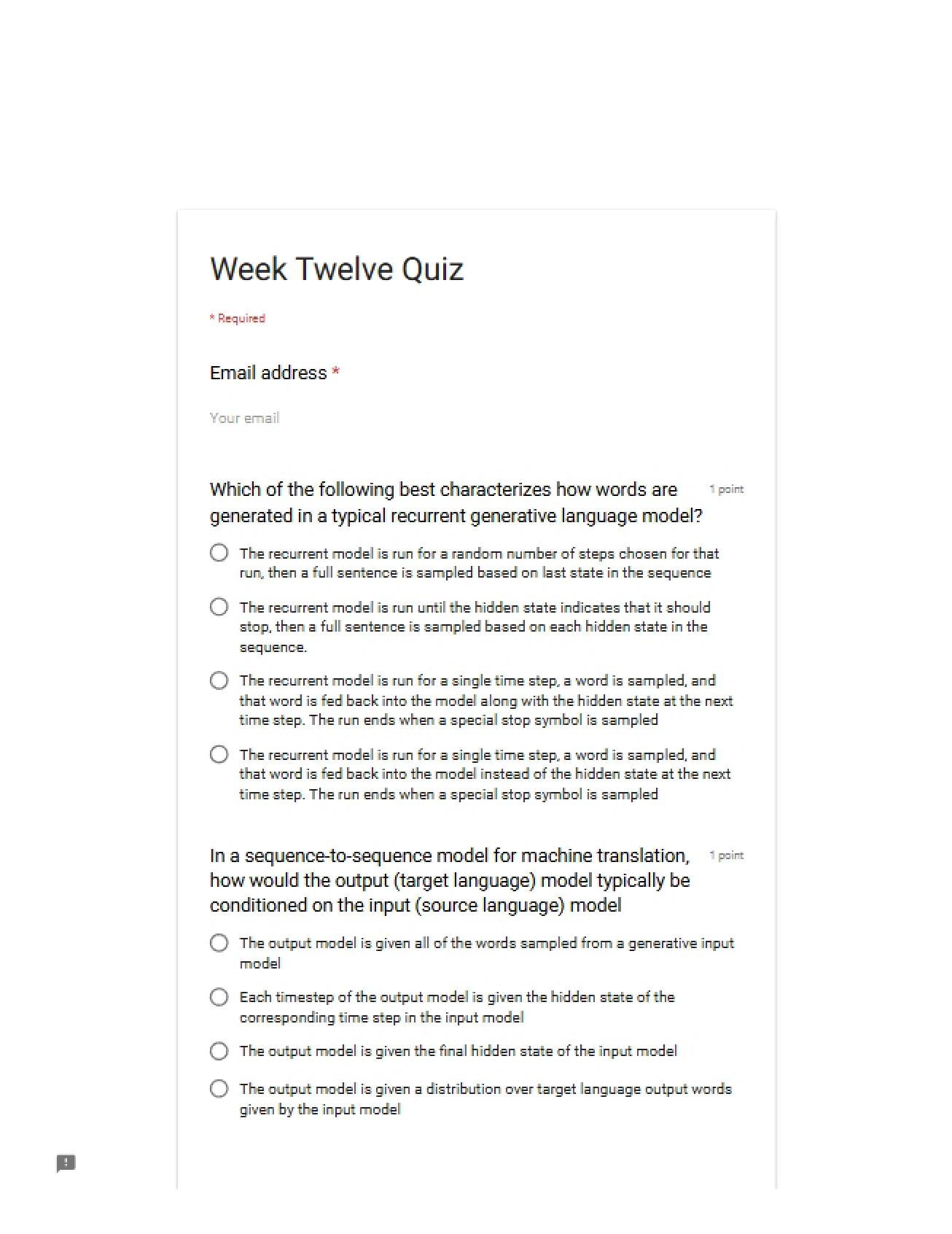 Twelfth Week Quiz for a Tensorflow for Deep Learning Research Course