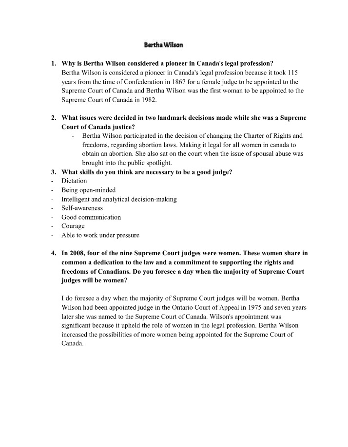 Pioneering the Canadian Legal Profession - Bertha Wilson