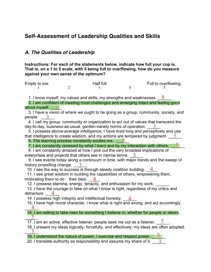 Leadership Qualities and Skills - An Assessment
