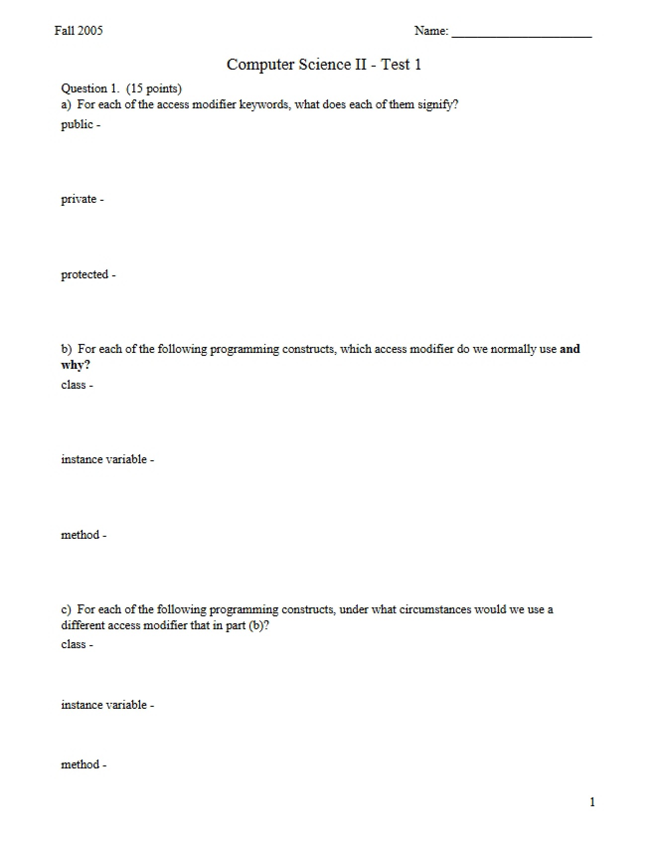 First Test Computer Science II