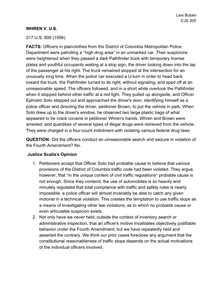 WHREN V. U.S. Case Analysis