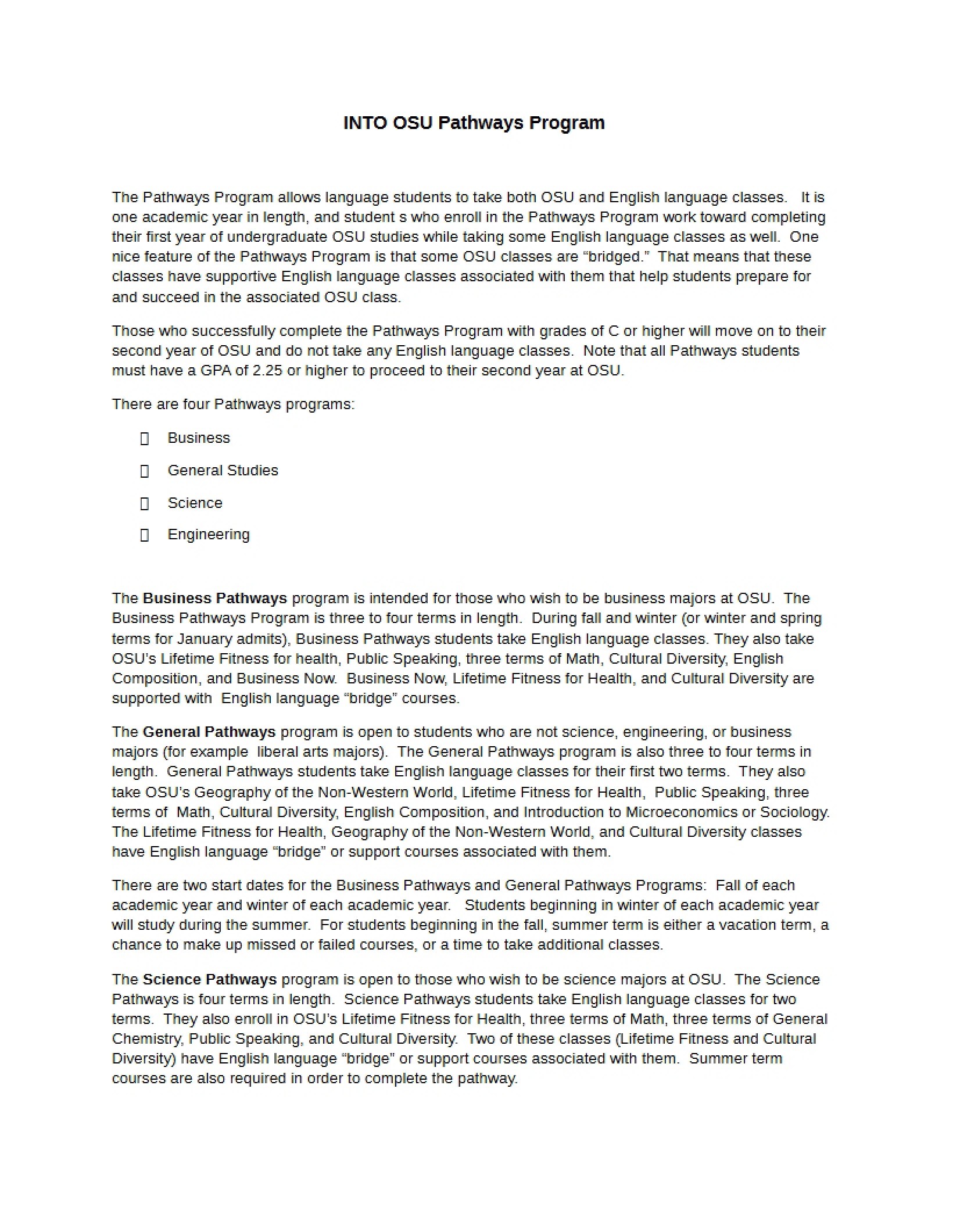 Program Description INTO OSU Pathways