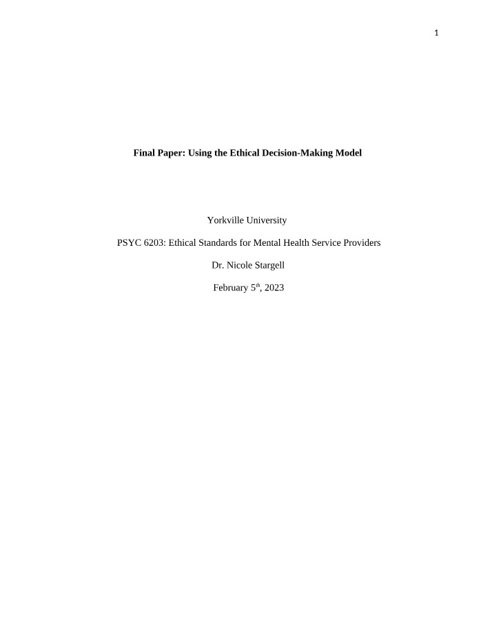 Ethical Decision-Making Model in Mental Health