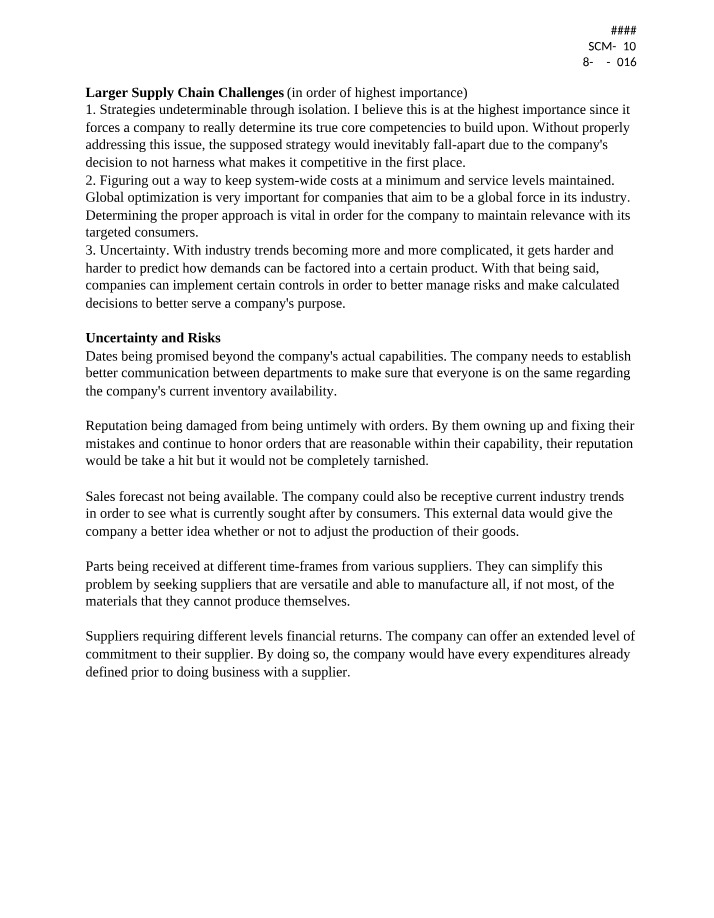 Supply Chain Management Homework 1