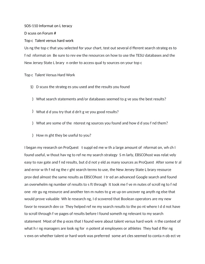 SOS110 Discussion 2 - Talent versus Hard Work