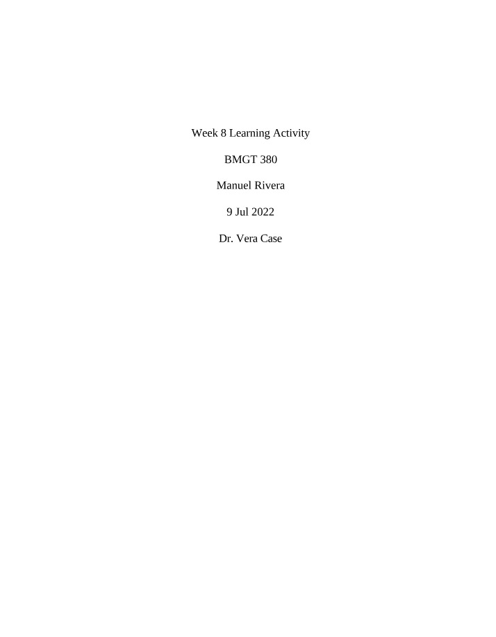 Learning Activity for Week 8
