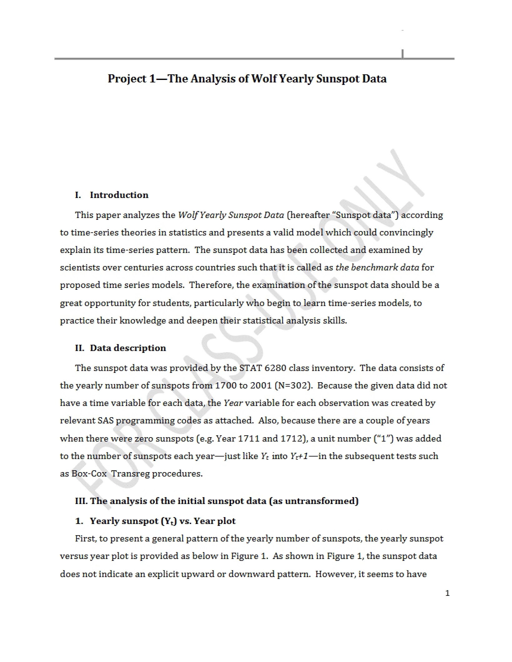 Project One Wolf Yearly Sunspot Data Analysis