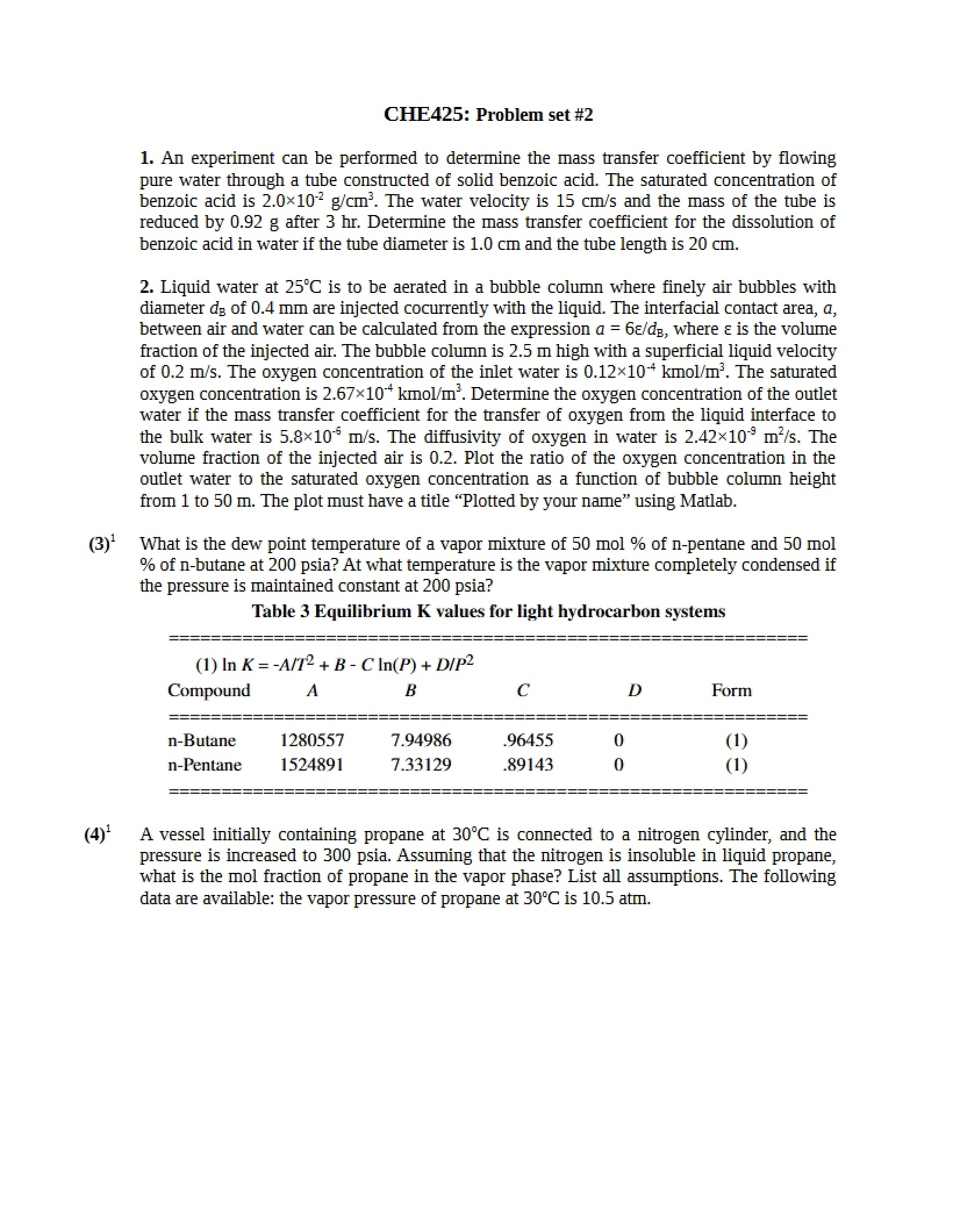 Unit Operations Problem Set 2