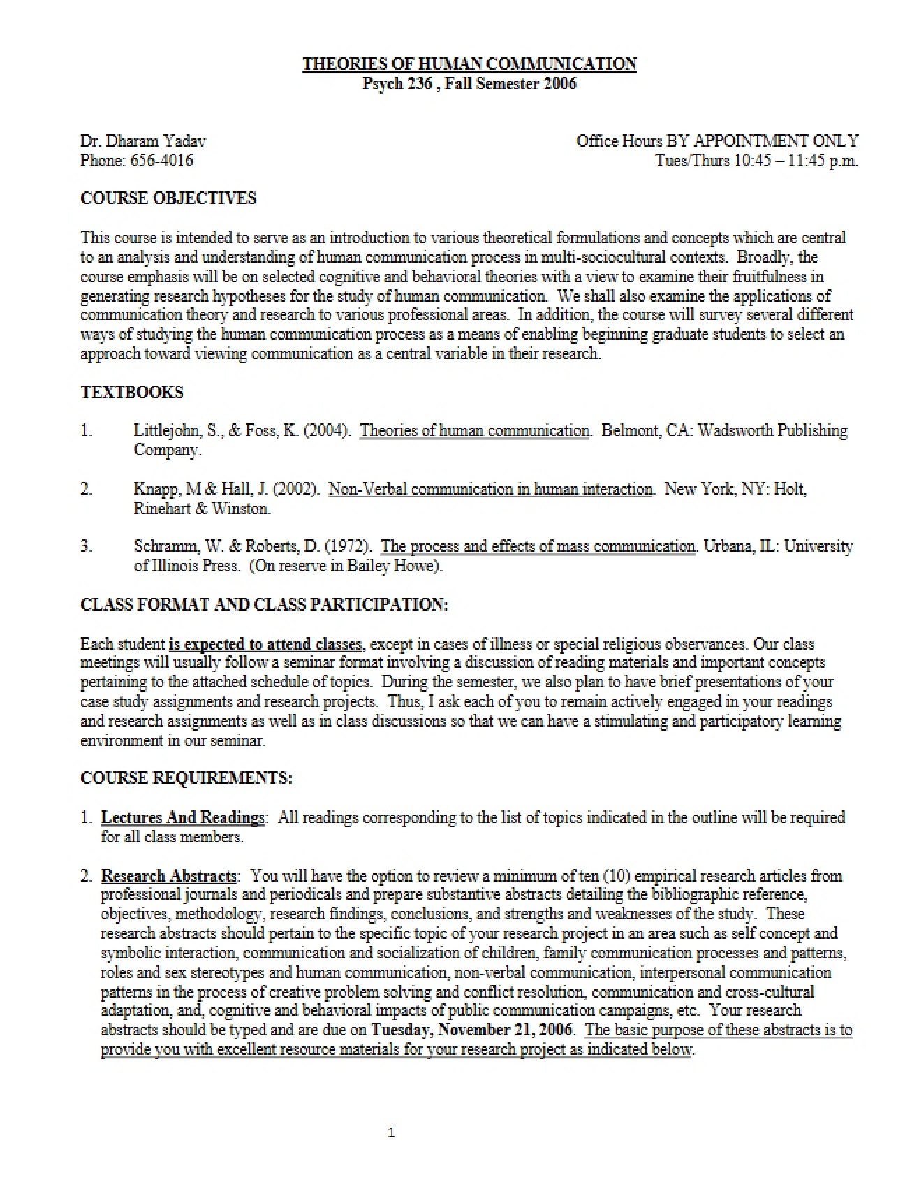 Human Communication Course Plan