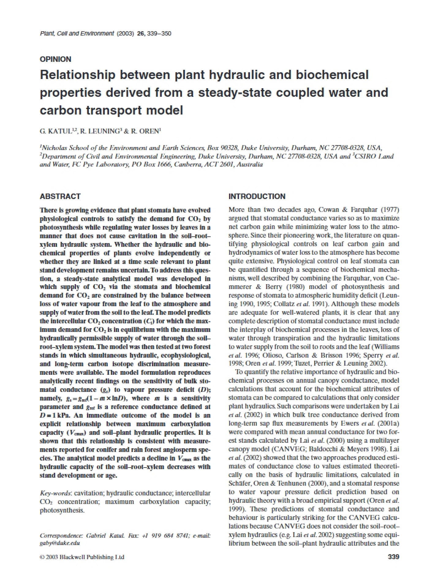 Plant Hydraulic Relationships