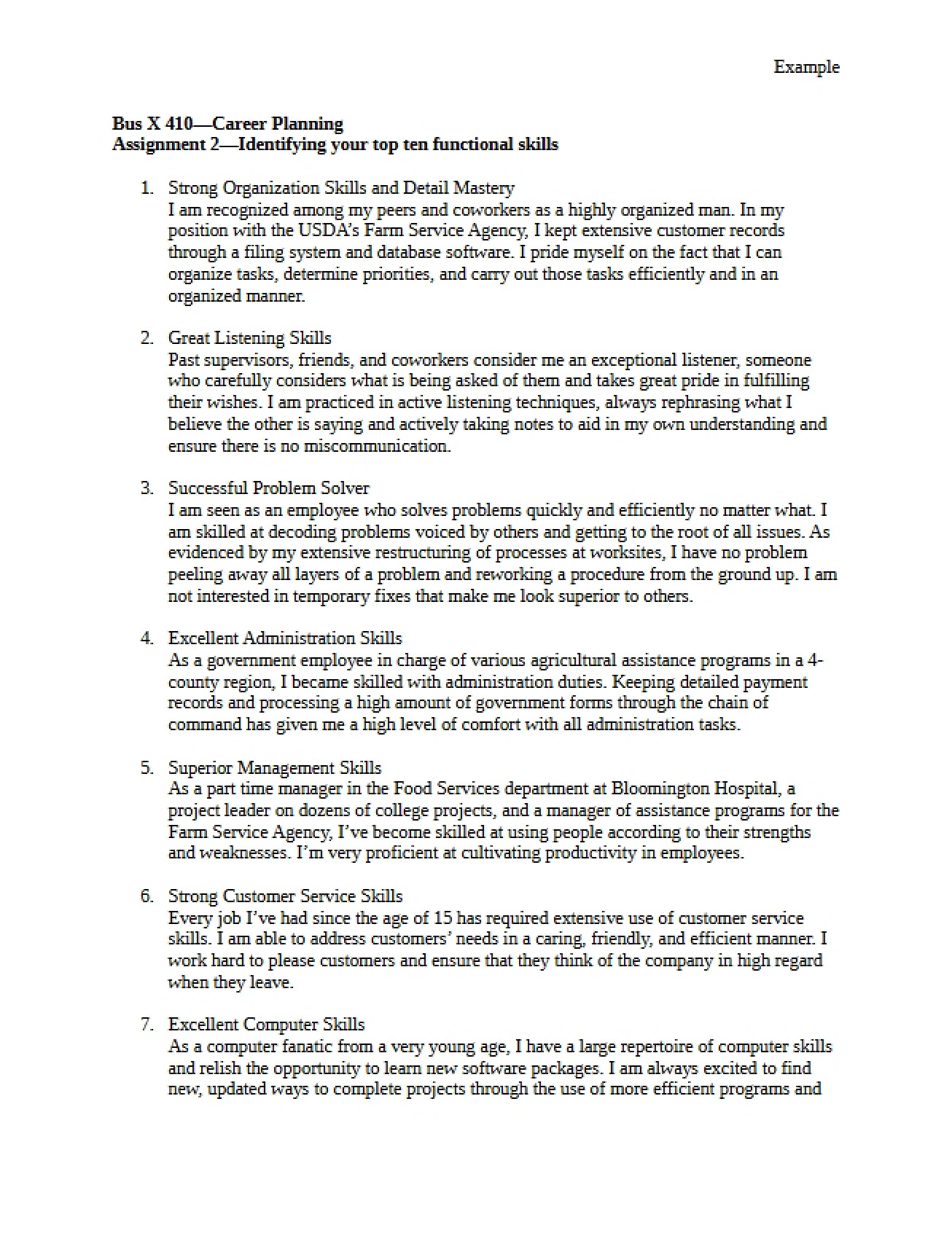 Ten Skills Example Two