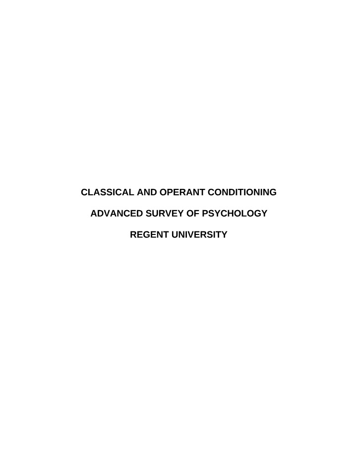 Notes on Operant and Classical Conditioning
