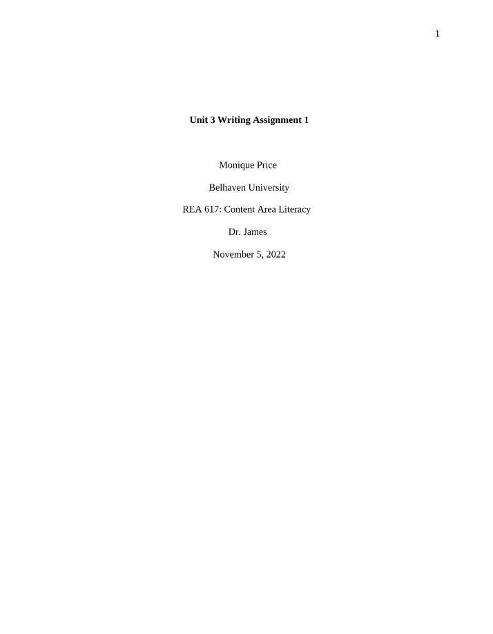 REA 617 - Unit 3 Writing Assignment 1