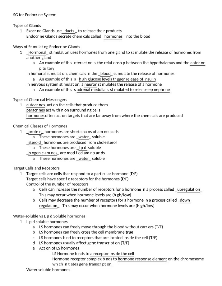 Endocrine System Study Guide
