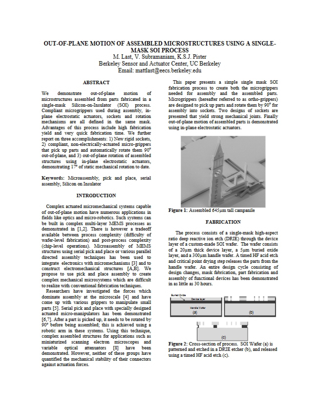 Out-of-Plane Motion of Assembled Microstructures via a Single-Mask SOI Process