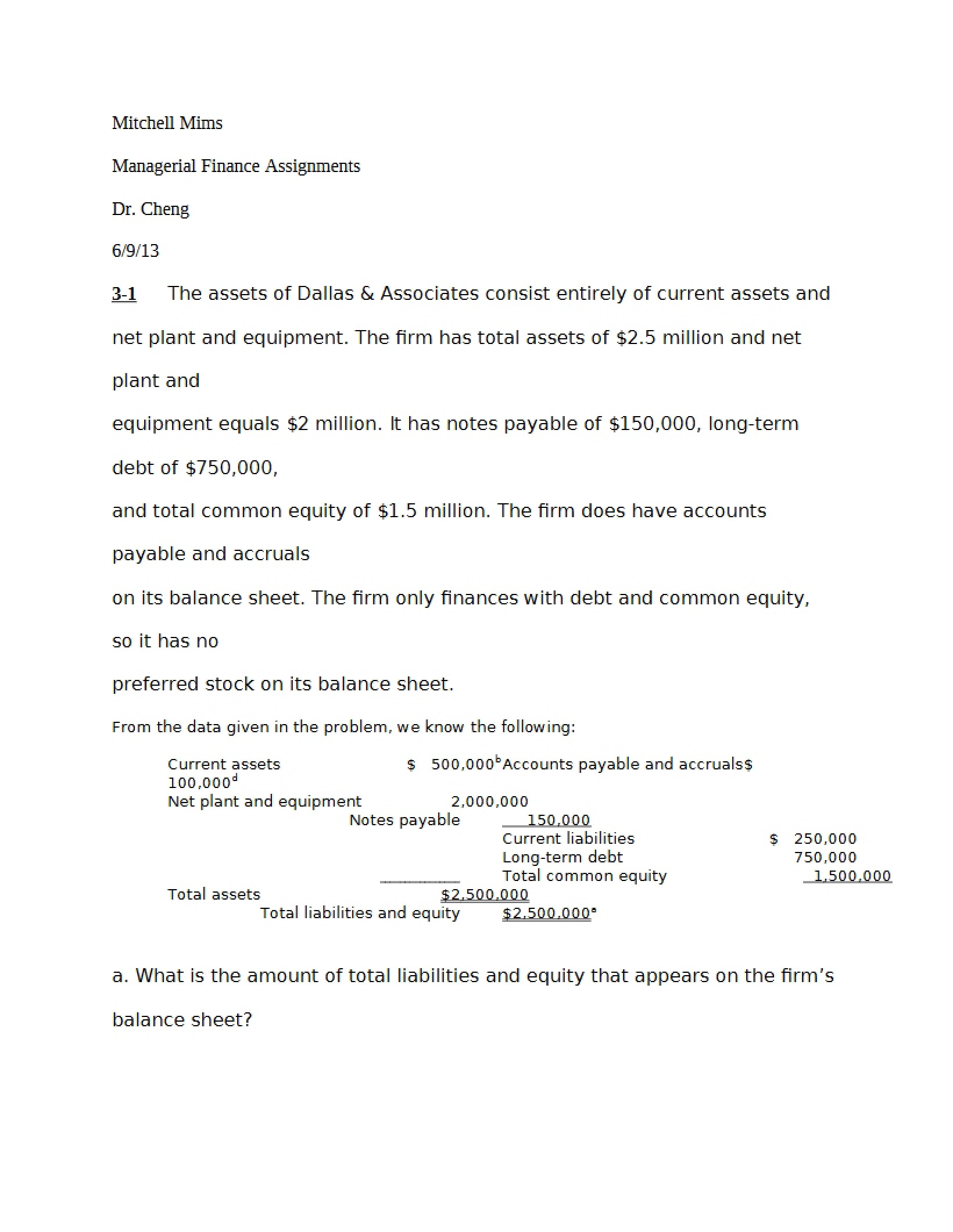Assignments for Managerial Finance