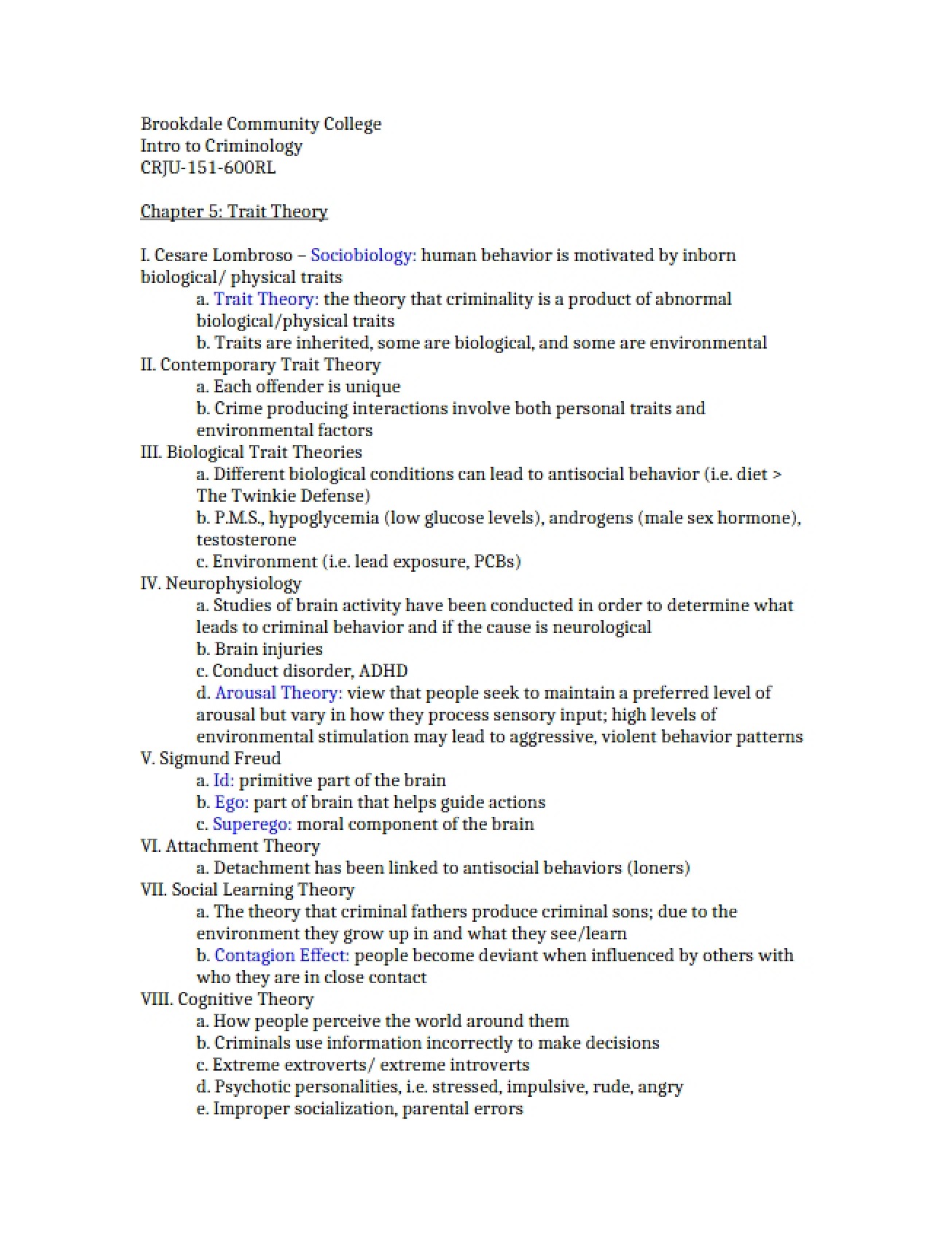 Theory of Traits (Ch 5)