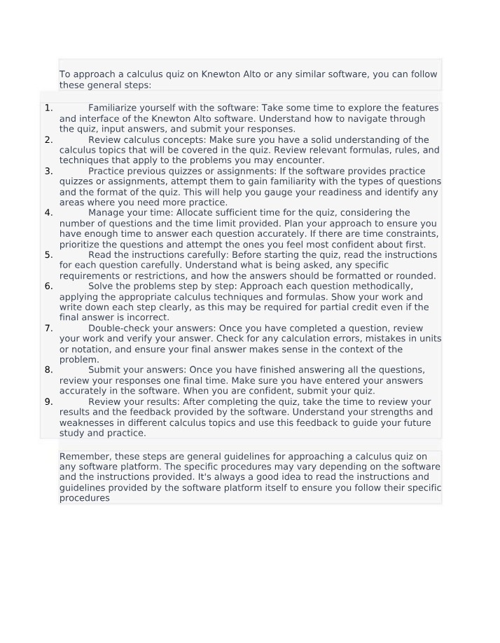 Step-by-Step Guide for Calculus Quizzes