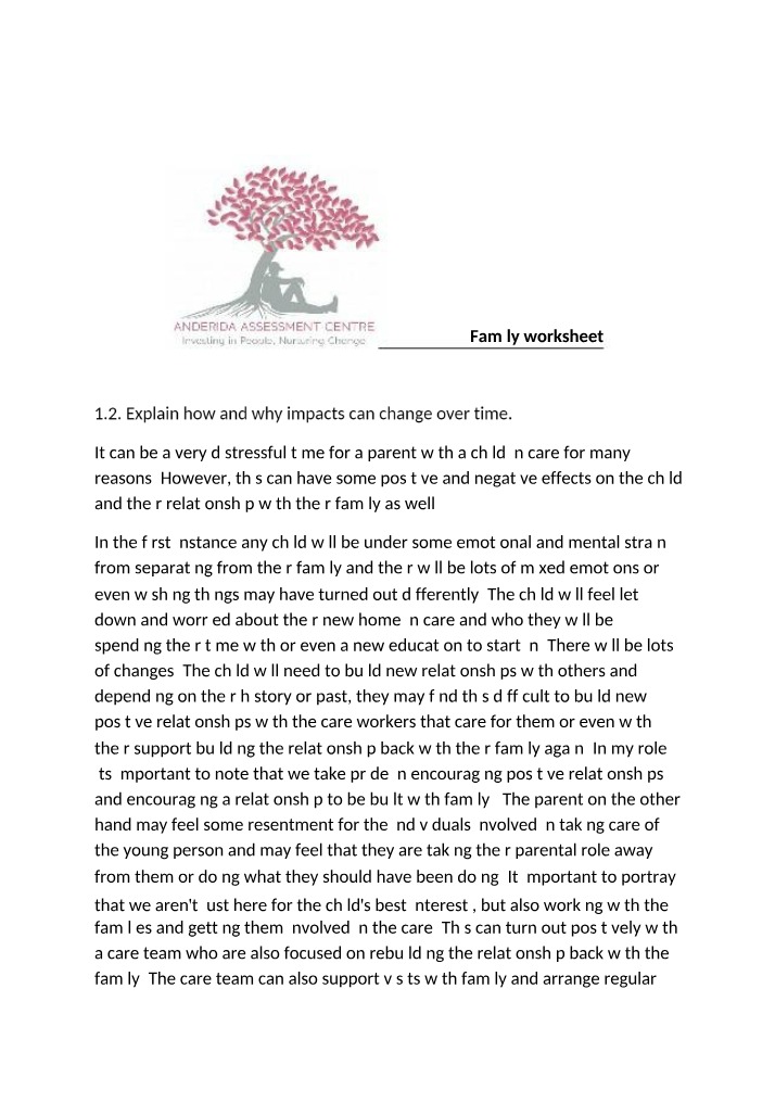 Worksheet for Family