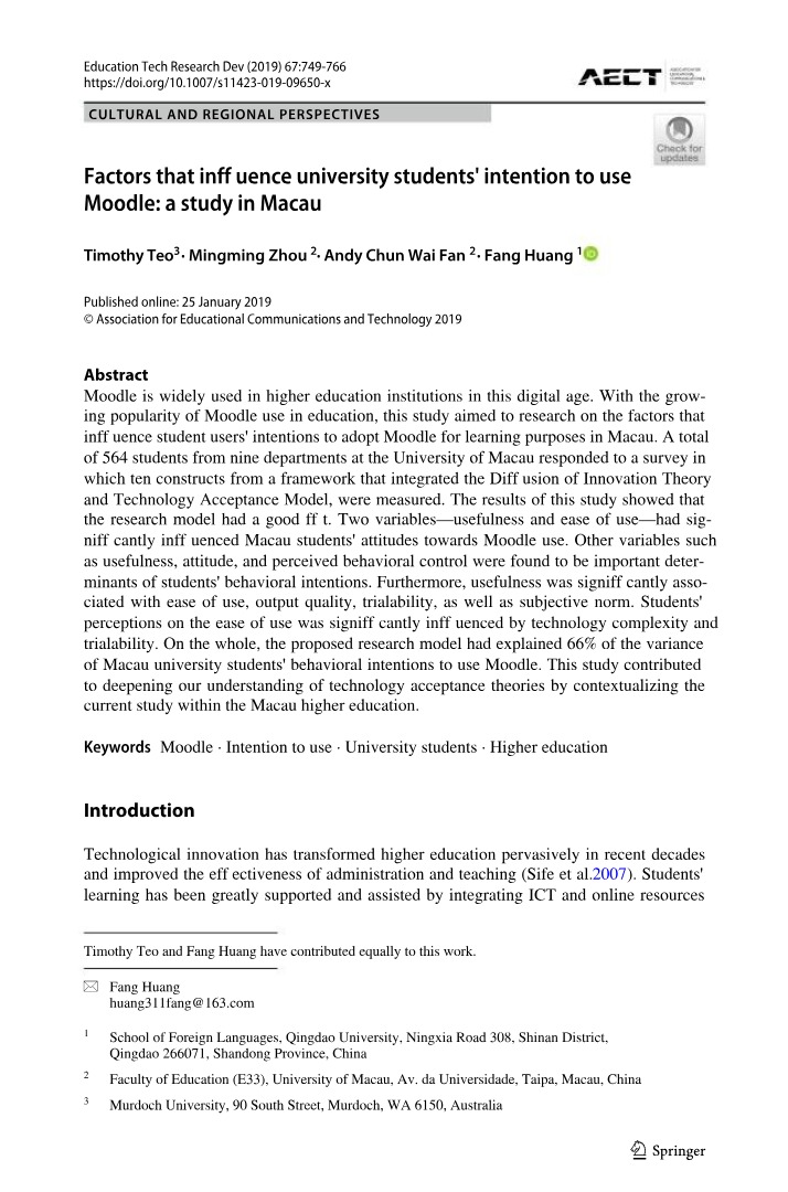 Factors Influencing Moodle Usage - A Study in Macau