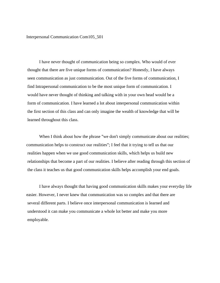 COM105 - Interpersonal Communication 501