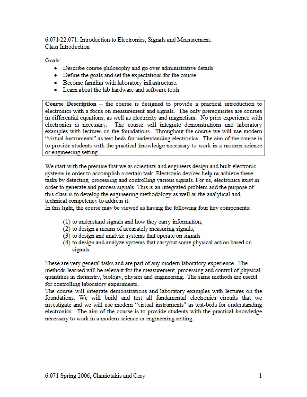 Electronics, Signals, and Measurement Overview
