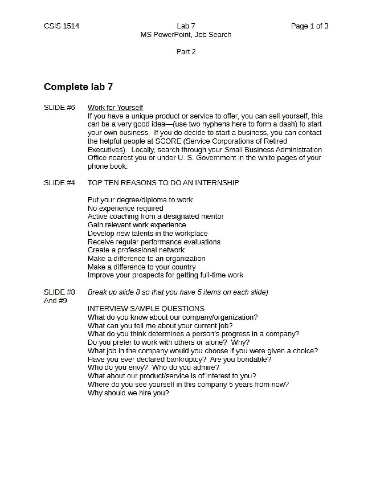 Job Search and PowerPoint (Lab 07)