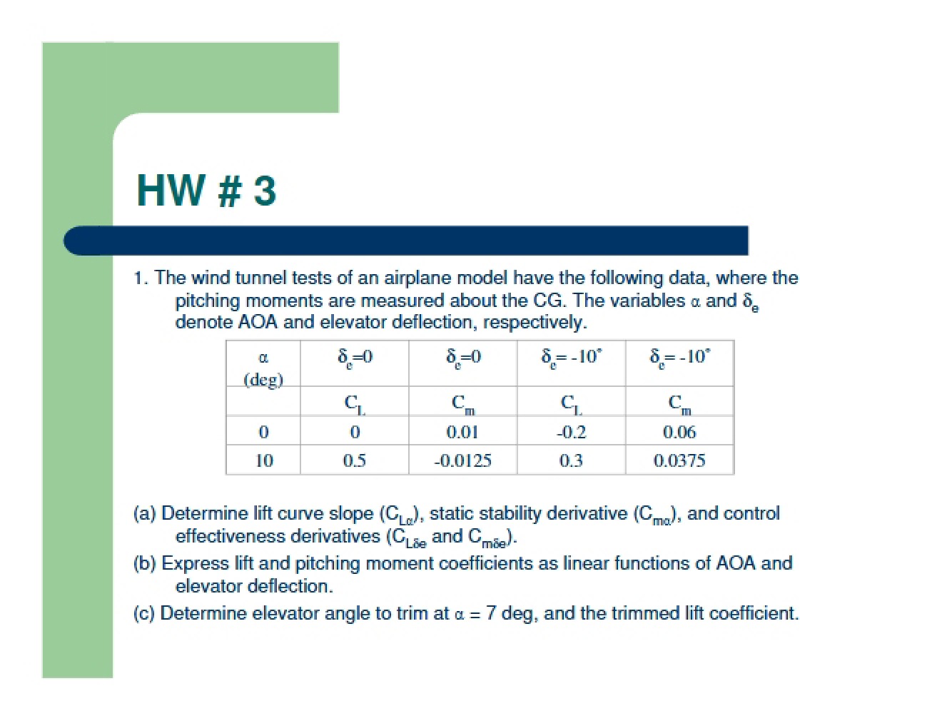 Aerospace Stability Homework