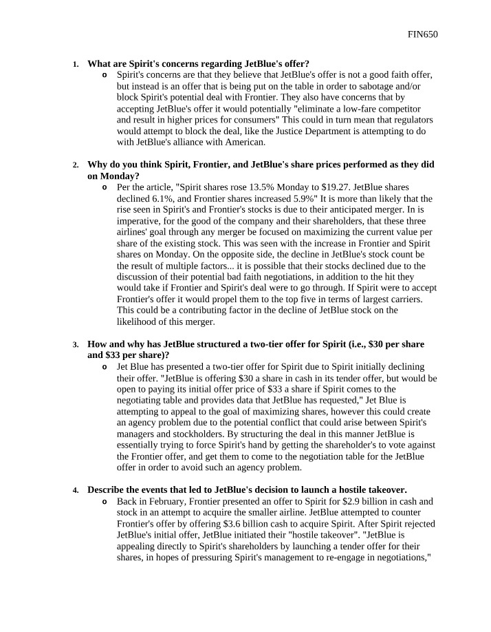 Analysis of the Spirit, JetBlue, and Frontier Merger