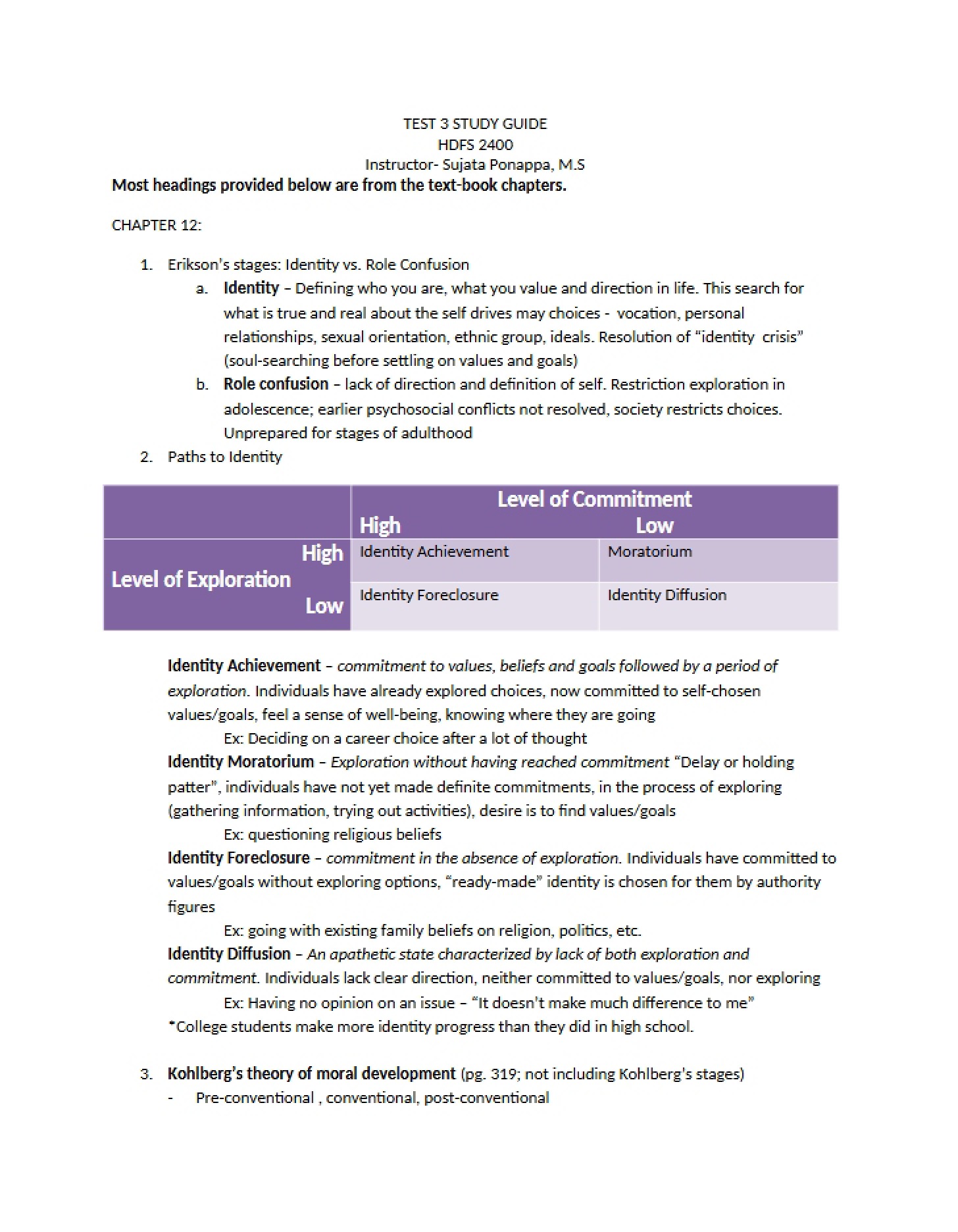 Guide for Test Three