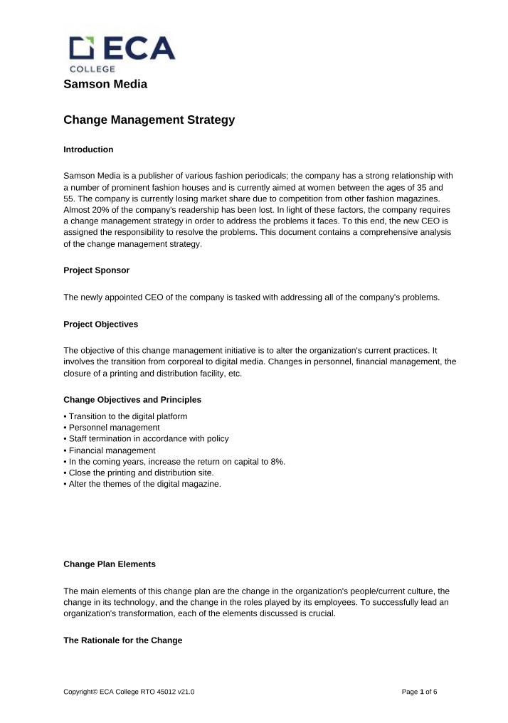 Strategy for Change Management