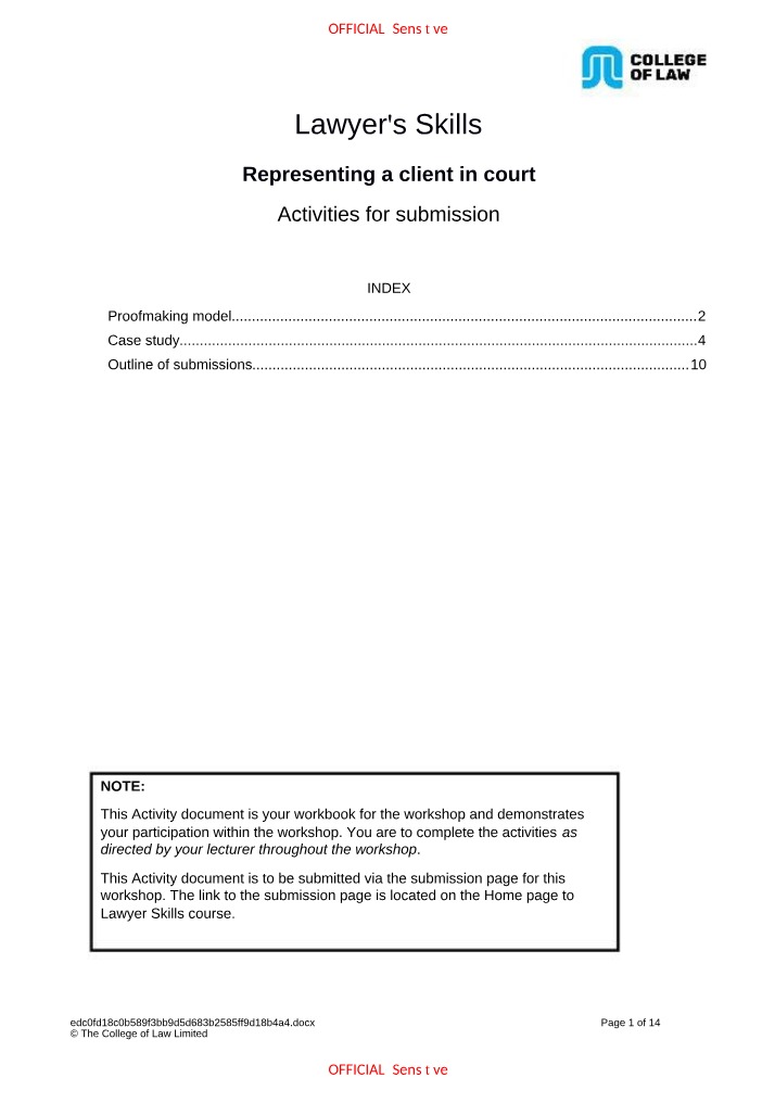 Court Representation and Submission Activities