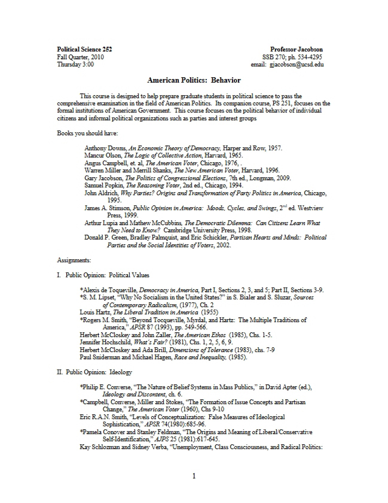 American Political Behavior Course Plan